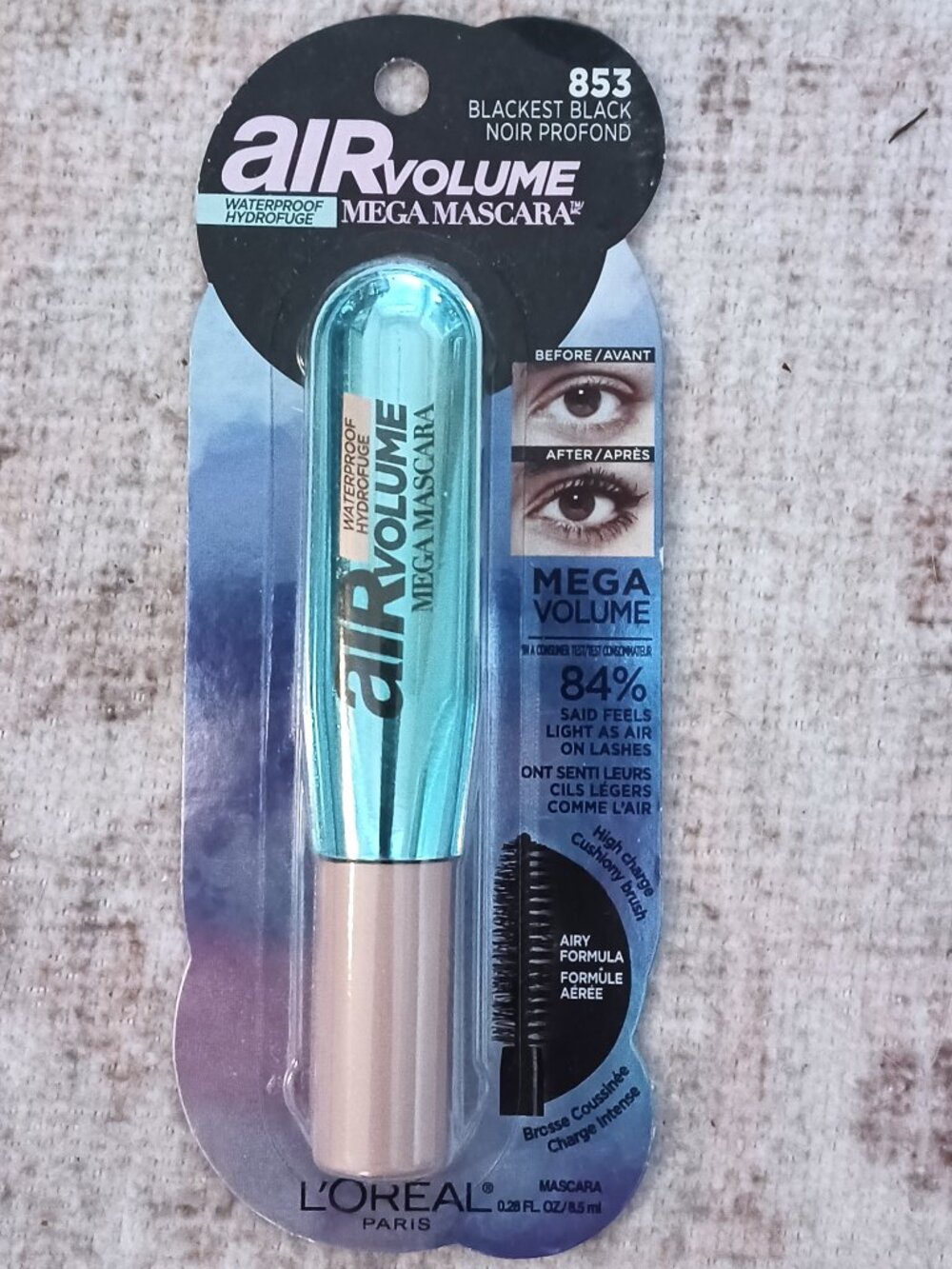 New L'Oreal Paris Air Volume Mega Mascara Waterproof 853 Blackest Black